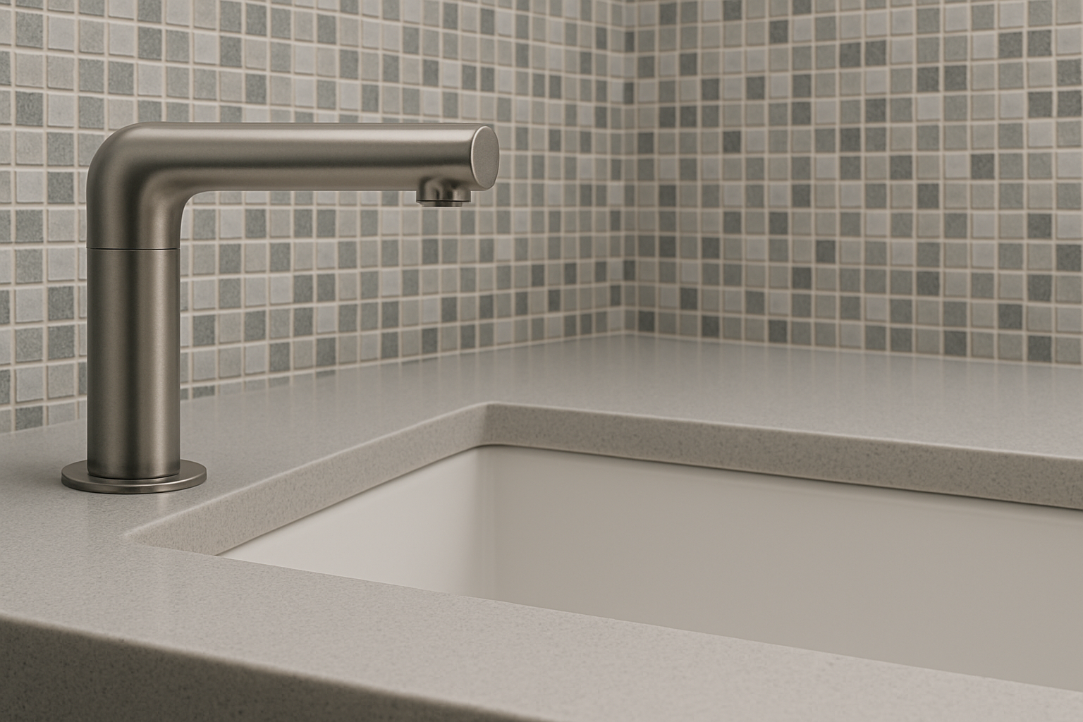 Modern luxury bathroom with sleek smart faucet and minimalist sink design