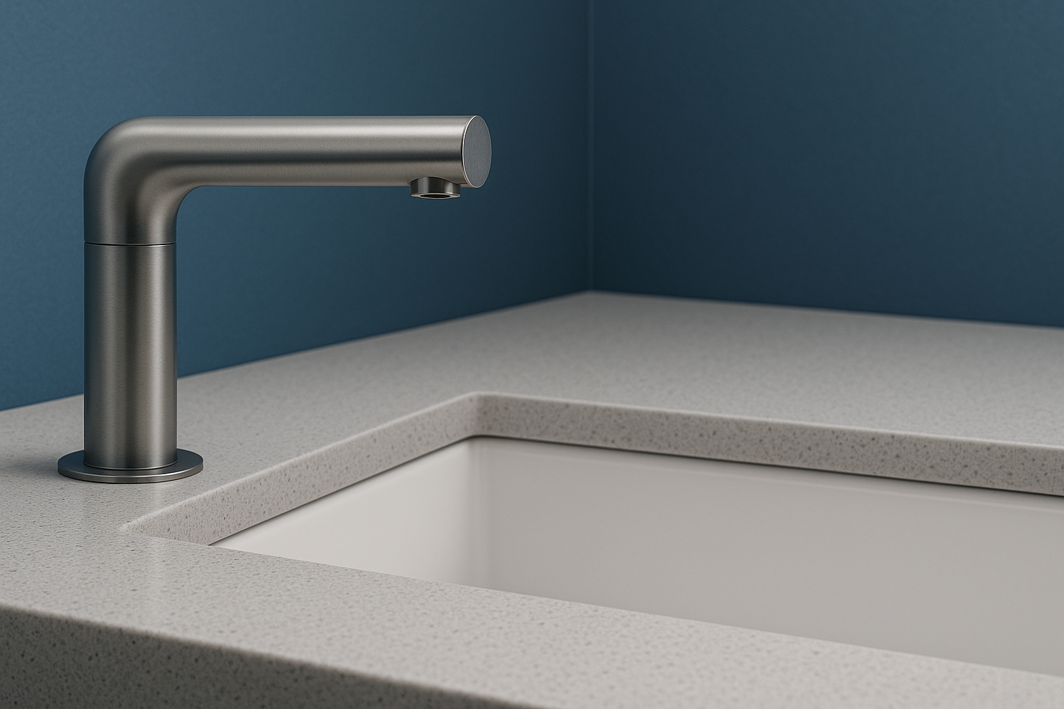 Touchless soap dispenser installed in a commercial washroom