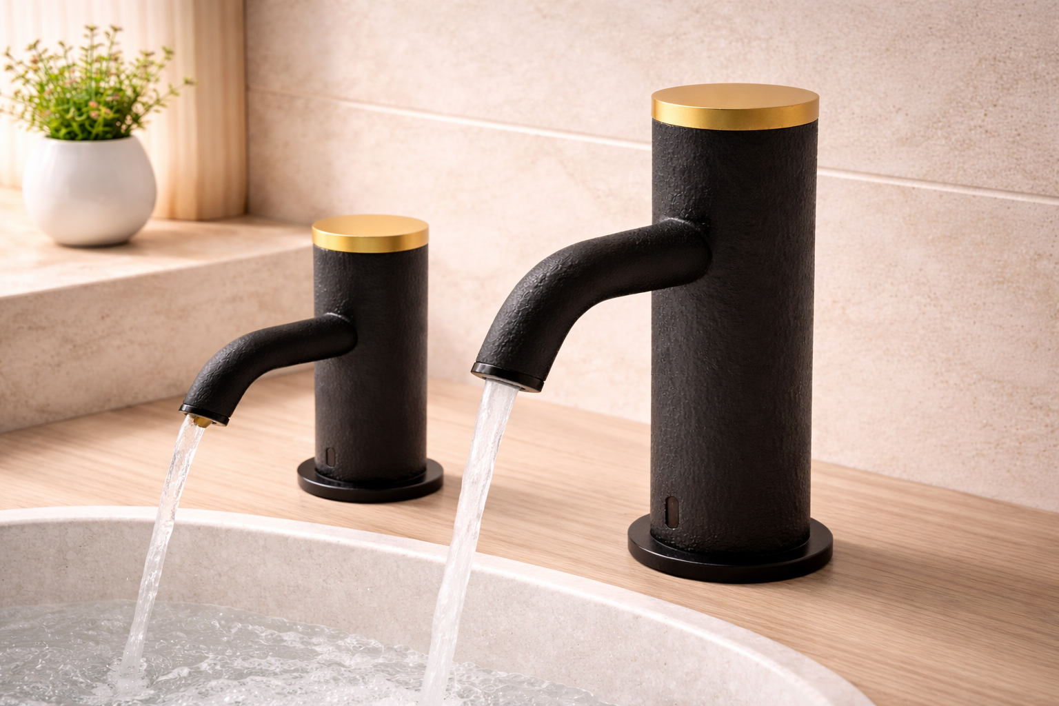 Touchless soap dispenser installed in a high-traffic commercial washroom