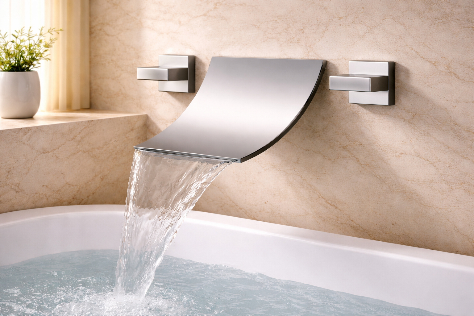 Wall-mounted bathtub faucet for a low-pressure bathroom setup