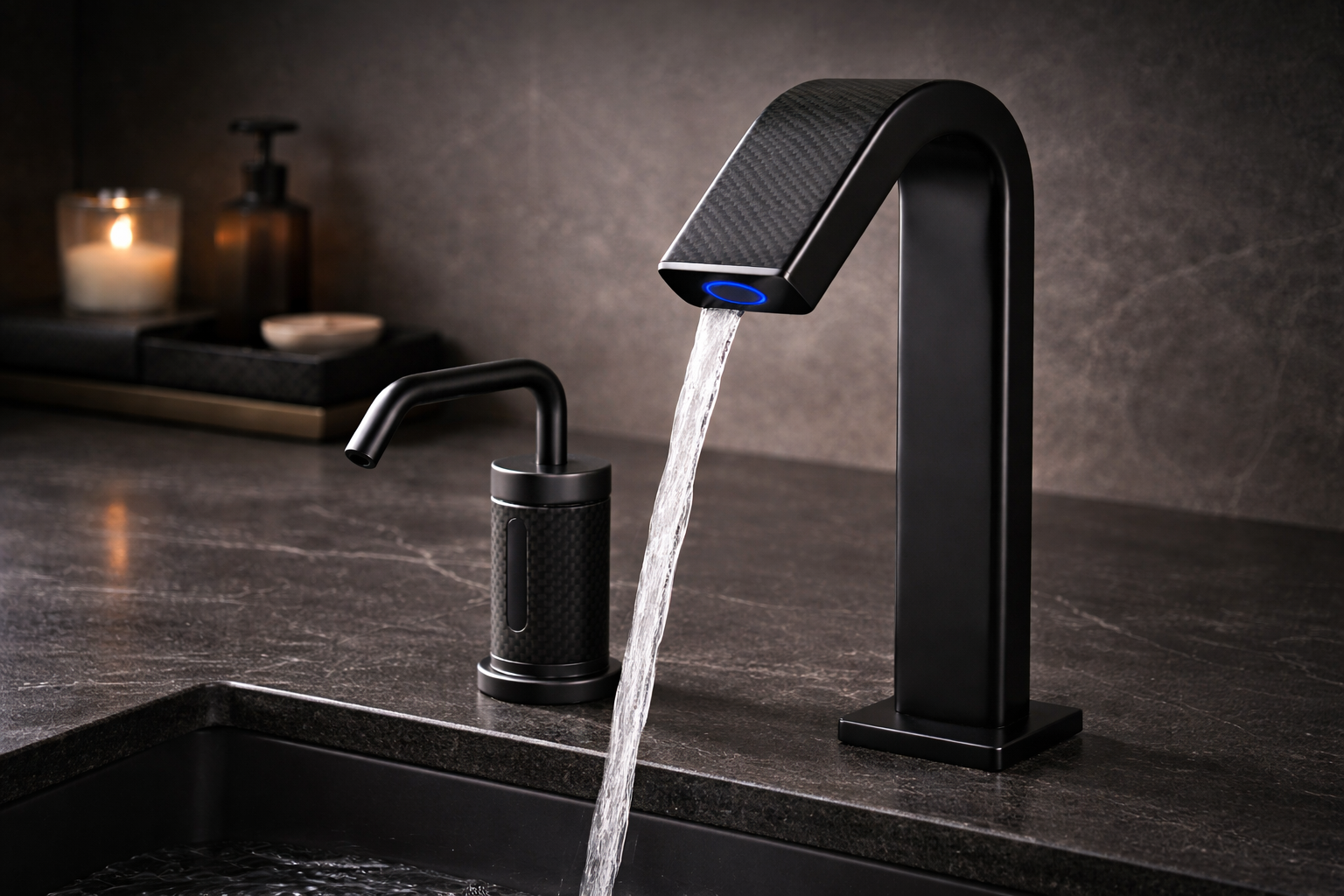 Space-saving bathroom layout with compact sink and stylish faucet