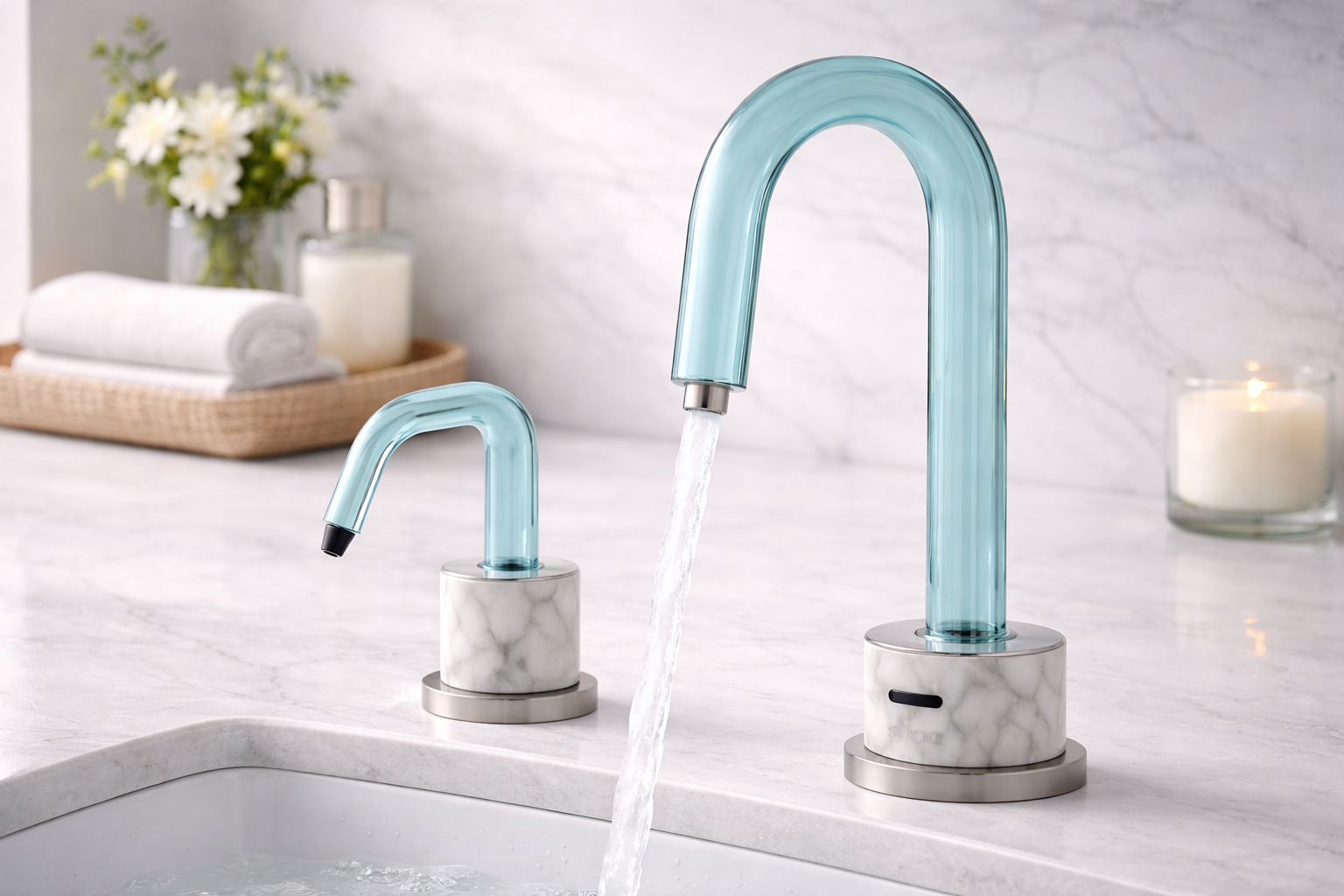 Modern compact sink faucet installed in a small bathroom with space-saving design