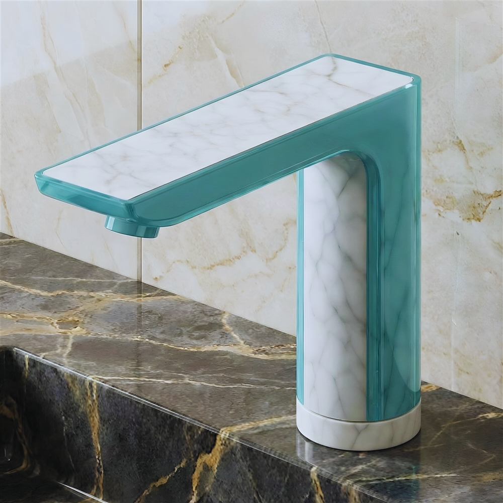 Premium airport lounge restroom with design-led touchless fixture specification