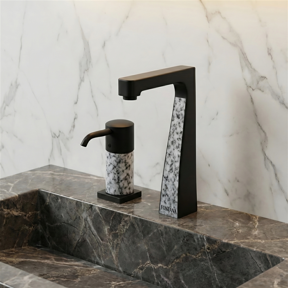 Modern healthcare restroom with touchless faucet and clean white counter