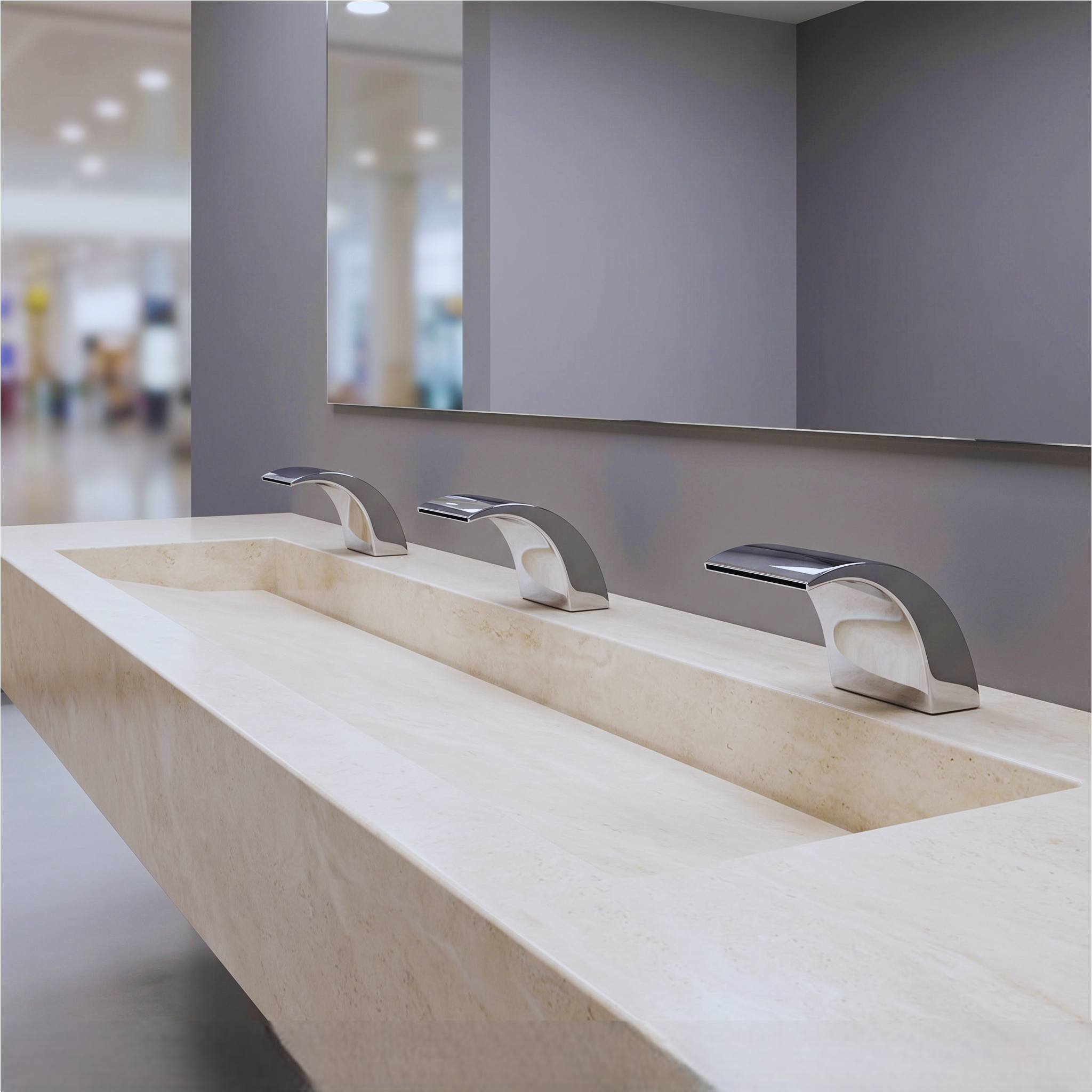 Airport procurement stakeholders comparing touchless restroom fixture options by terminal zone