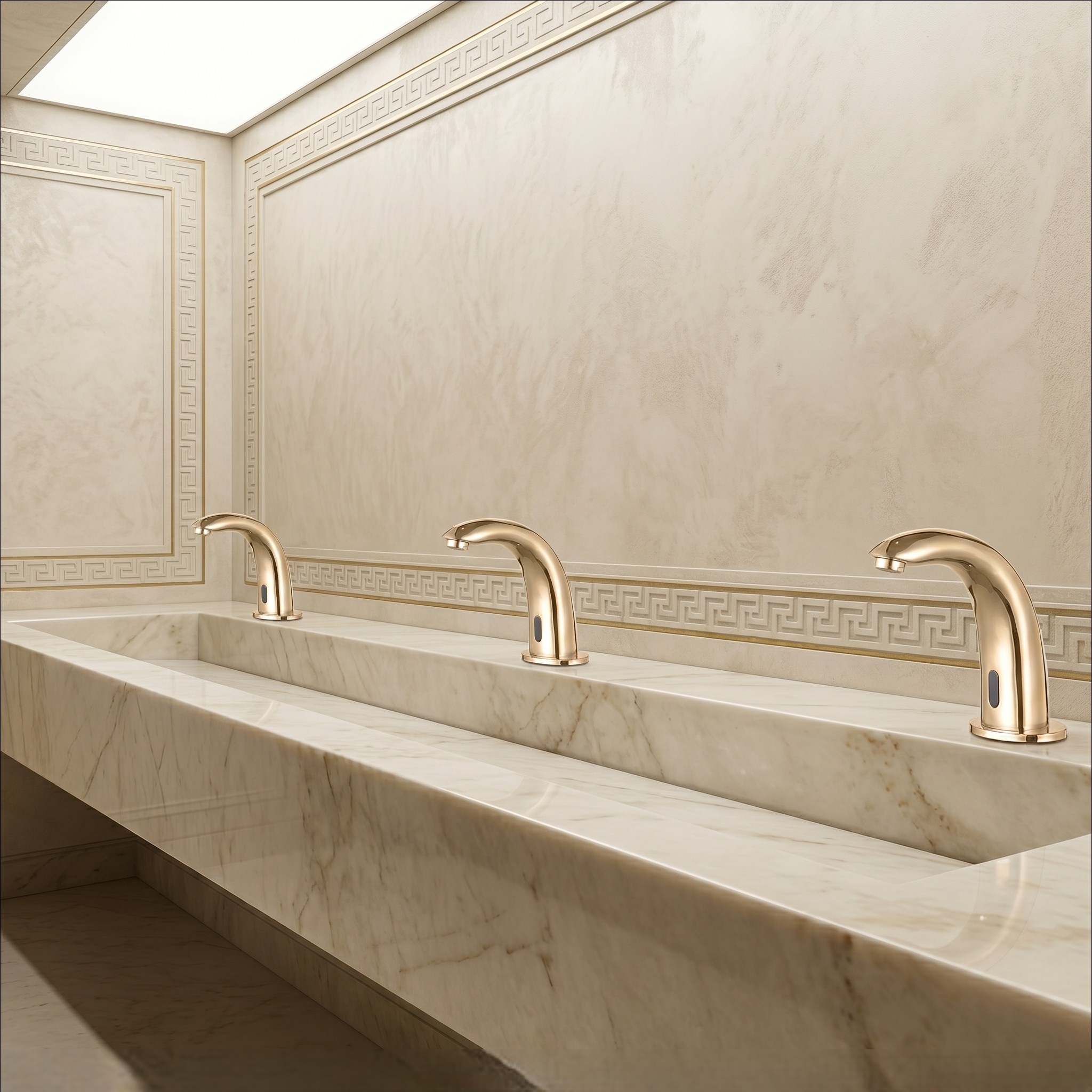 Modern luxury bathroom with sleek smart faucet and minimalist sink design