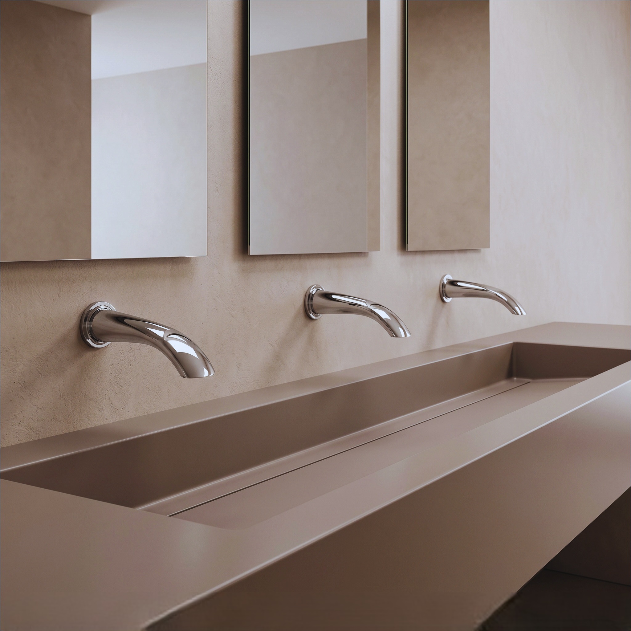 Hands washing under a touchless sensor faucet in a healthcare sink area