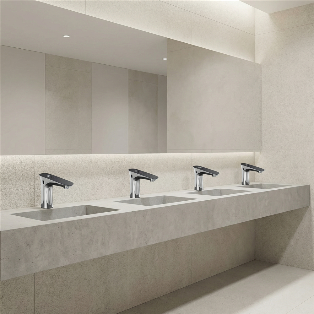 Automatic purge cycle running through a healthcare touchless faucet