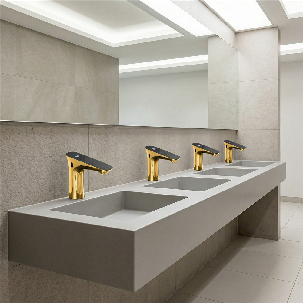 Digital bathroom control panel installed in a luxury contemporary shower area