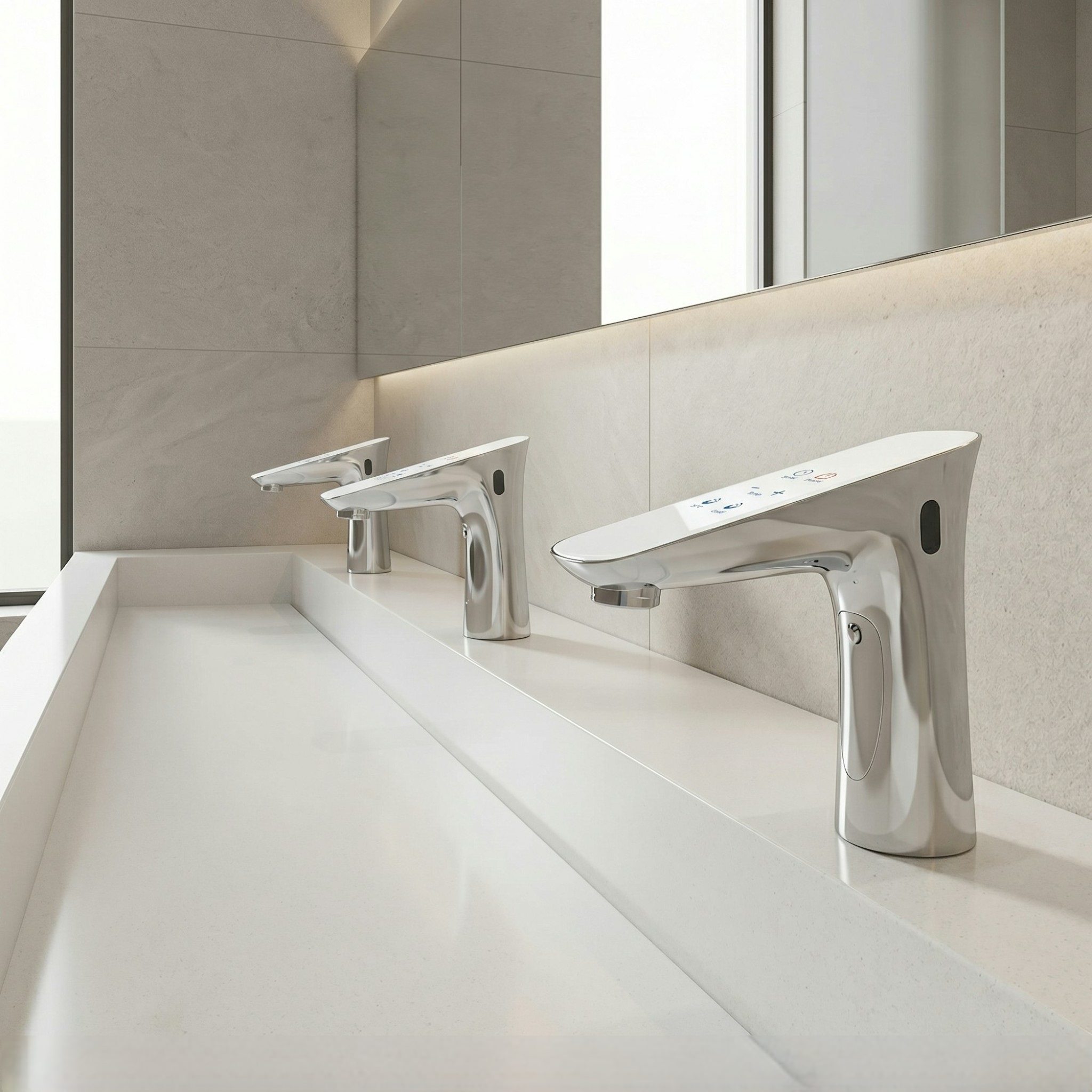 Modern bathroom sink faucet installation in progress