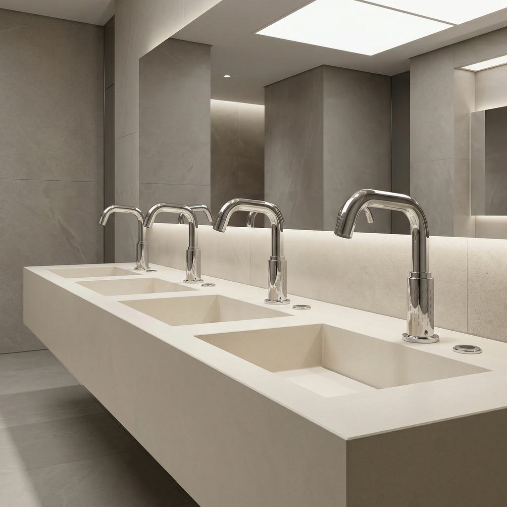 Wall-mounted automatic faucet operations and coordination