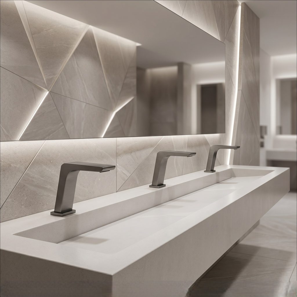 Commercial touchless sensor faucet for high-traffic public restroom installations