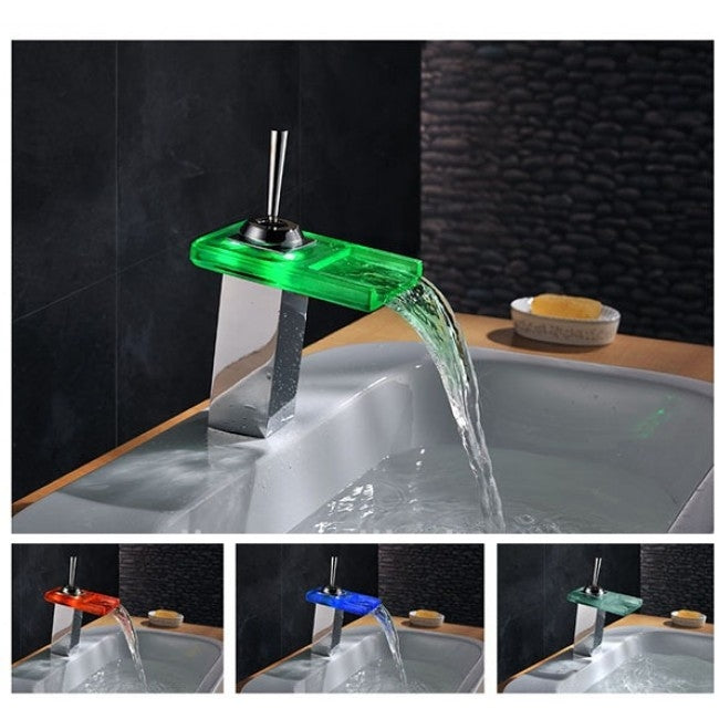 Juno Chrome Finish LED Waterfall Bathroom Sink Faucets