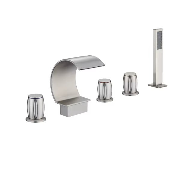 Juno Roman Brushed Nickel Waterfall Bathtub Faucets with Hand Shower